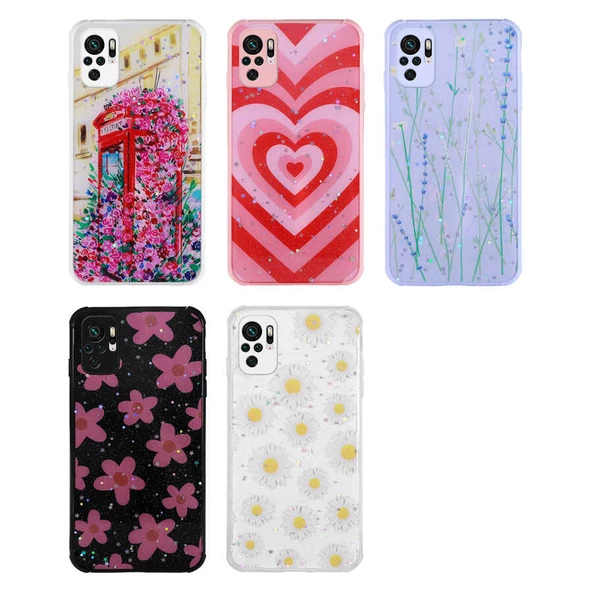 Xiaomi Redmi Note 10S - Kılıf Simli Desenli Kamera Korumalı Parlak Popy Kapak - Resim 2