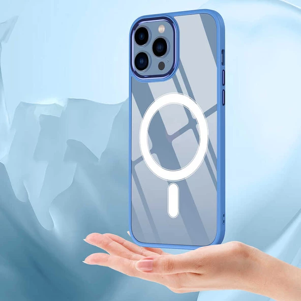 Apple iPhone 12 Pro - Kılıf Wireless Şarj Özellikli Krom Magsafe Silikon Kapak - Resim 8