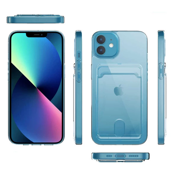 Apple iPhone 11 - Kılıf Kartvizit Bölmeli Şeffaf Sert Ensa Kapak - Resim 4