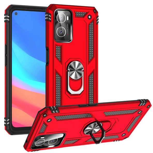 Oppo A76 - Kılıf Yüzüklü Zırh Tank Vega Kapak
