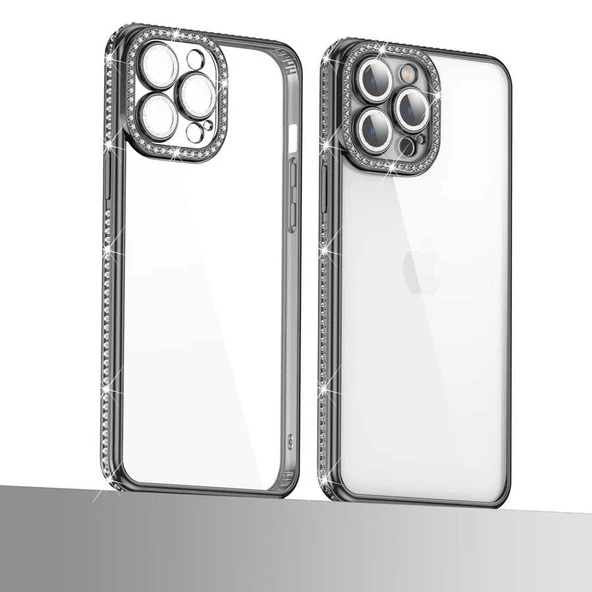 Apple iPhone 12 Pro - Kılıf Kamera Korumalı Taşlı Mina Kapak - Resim 4