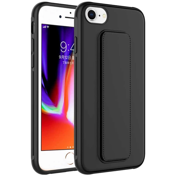 Apple iPhone 7 - Kılıf Mat Koruyucu El Tutacaklı Stand Olabilen Qstand Kapak