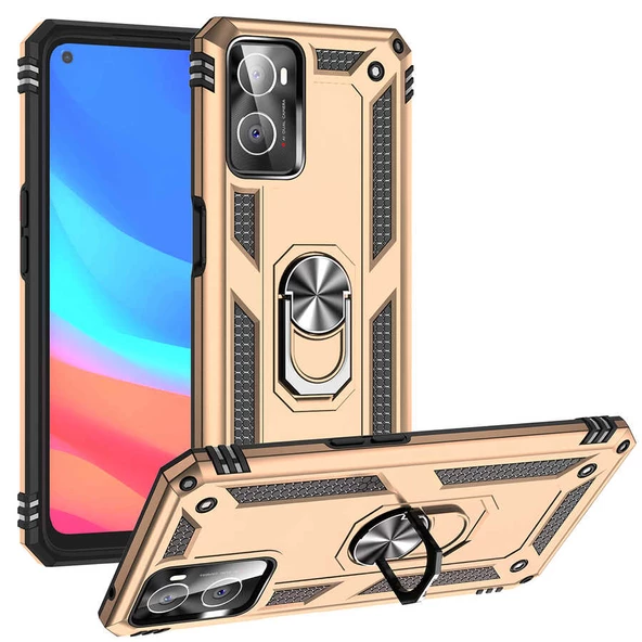 Oppo A96 4G - Kılıf Yüzüklü Zırh Tank Vega Kapak