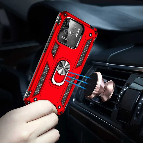 Xiaomi Redmi 10C - Kılıf Yüzüklü Zırh Tank Vega Kapak - Resim 4