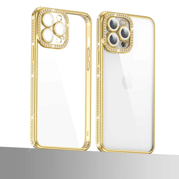 Apple iPhone 13 Pro - Kılıf Kamera Korumalı Taşlı Mina Kapak - Resim 4