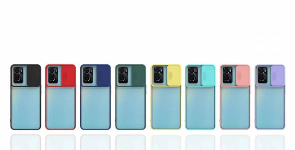 Oppo A76 - Kılıf Slayt Sürgülü Arkası Buzlu Lensi Kapak - Resim 3