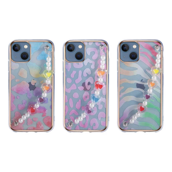 Apple iPhone 13 - Kılıf Desenli Boncuklu El Tutmaçlı Koruyucu Pilla Kapak - Resim 2