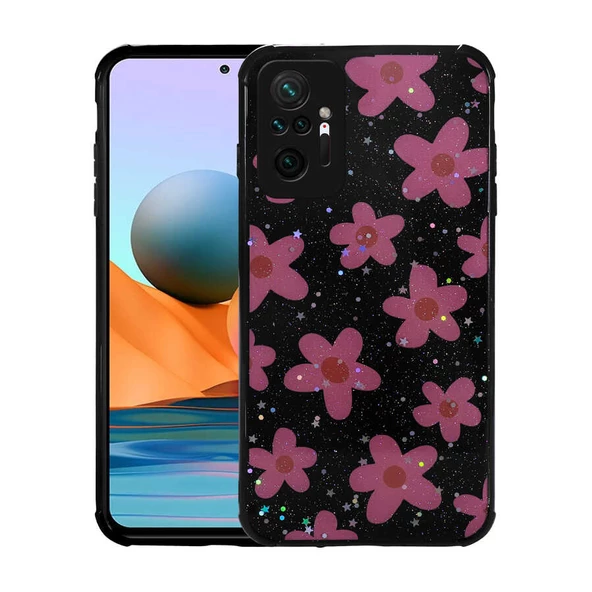Xiaomi Redmi Note 10 Pro - Kılıf Simli Desenli Kamera Korumalı Parlak Popy Kapak