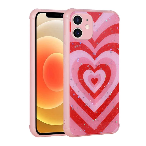 Apple iPhone 12 - Kılıf Simli Desenli Kamera Korumalı Parlak Popy Kapak