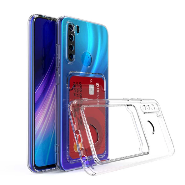 Xiaomi Redmi Note 8 - Kılıf Kartlıklı Şeffaf Setra Clear Silikon Kapak