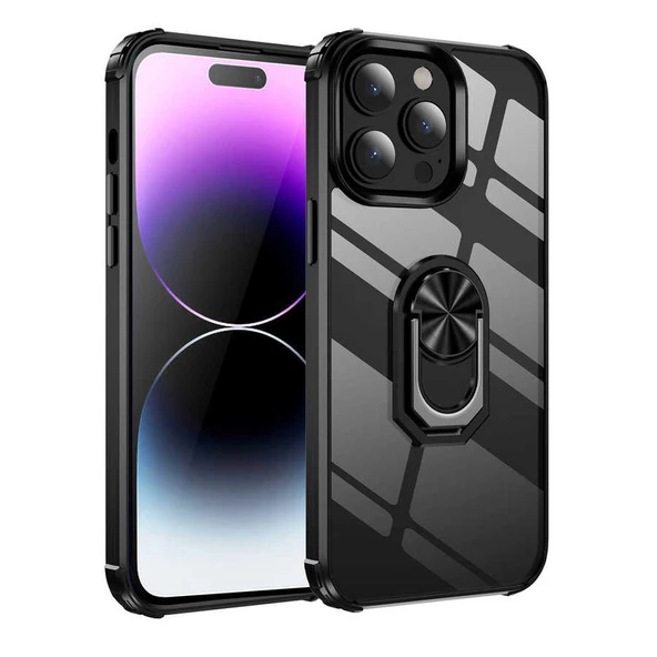 Apple iPhone 14 Pro - Kılıf Yüzüklü Arkası Şeffaf Koruyucu Mola Kapak - 7