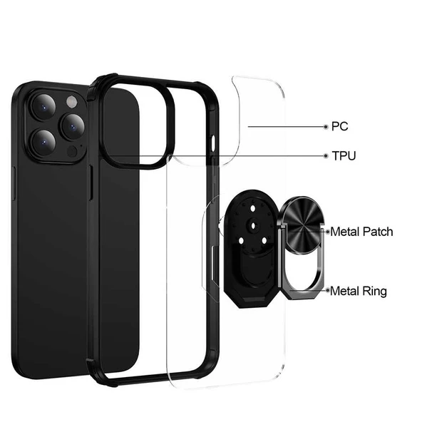 Apple iPhone 14 Pro - Kılıf Yüzüklü Arkası Şeffaf Koruyucu Mola Kapak - 3
