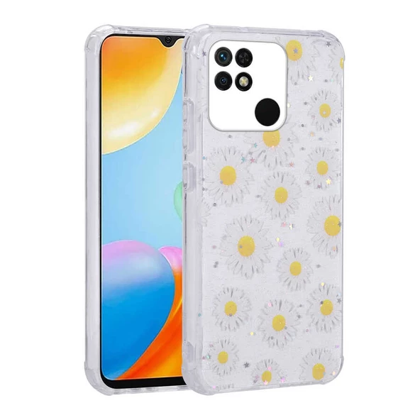 Xiaomi Poco C40 - Kılıf Simli Desenli Kamera Korumalı Parlak Popy Kapak