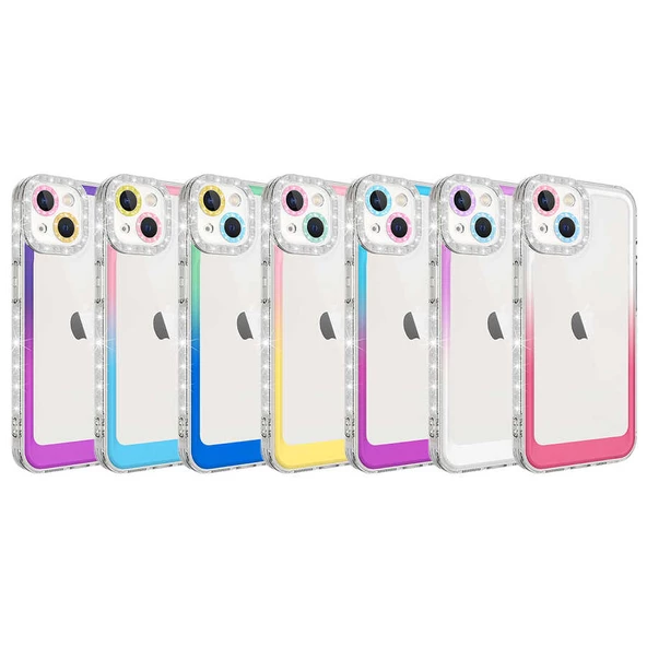 Apple iPhone 14 Plus - Kılıf Simli ve Renk Geçiş Tasarımlı Lens Korumalı Park Kapak - Resim 2