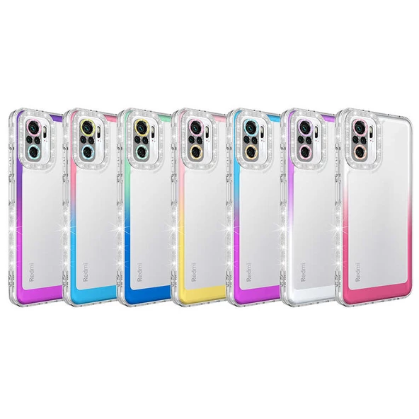 Xiaomi Redmi Note 10 - Kılıf Simli ve Renk Geçiş Tasarımlı Lens Korumalı Park Kapak - Resim 2