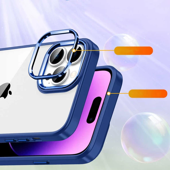 Apple iPhone 14 Pro - Kılıf Arkası Şeffaf Kamera Çevresi Parlak Zıt Renkli Flora Kapak - 3