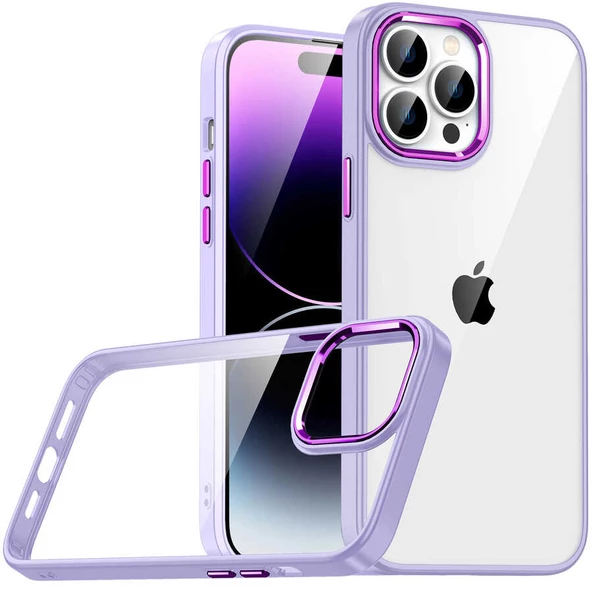 Apple iPhone 14 Pro - Kılıf Arkası Şeffaf Kamera Çevresi Parlak Zıt Renkli Flora Kapak