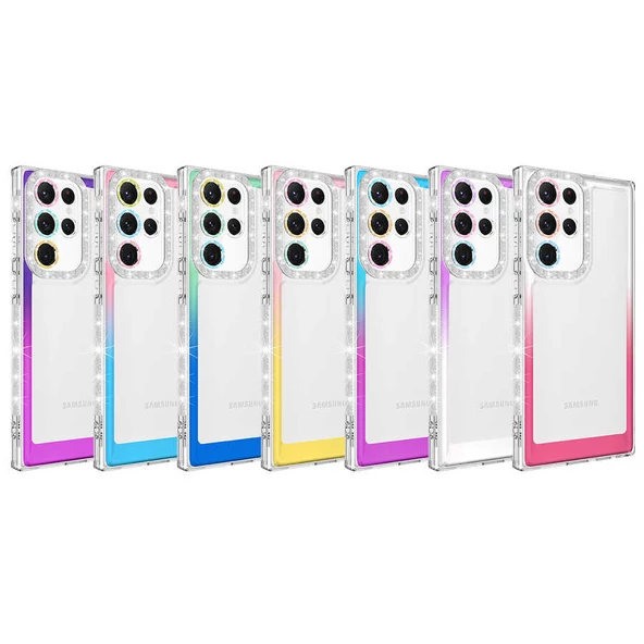 Samsung Galaxy S22 Ultra - Kılıf Simli ve Renk Geçiş Tasarımlı Lens Korumalı Park Kapak - 2