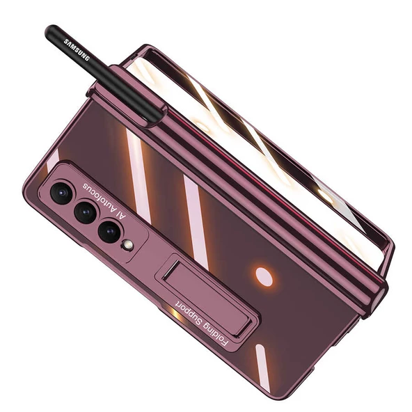 Samsung Galaxy Z Fold 4 - Kılıf Kıpta Standlı Kalem Bölmeli Kapak - Resim 4