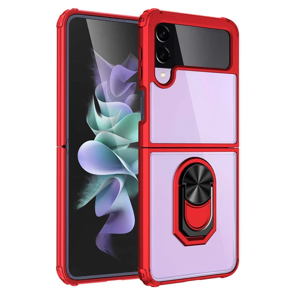 Samsung Galaxy Z Flip 4 - Kılıf Yüzüklü Arkası Şeffaf Koruyucu Mola Kapak - 7