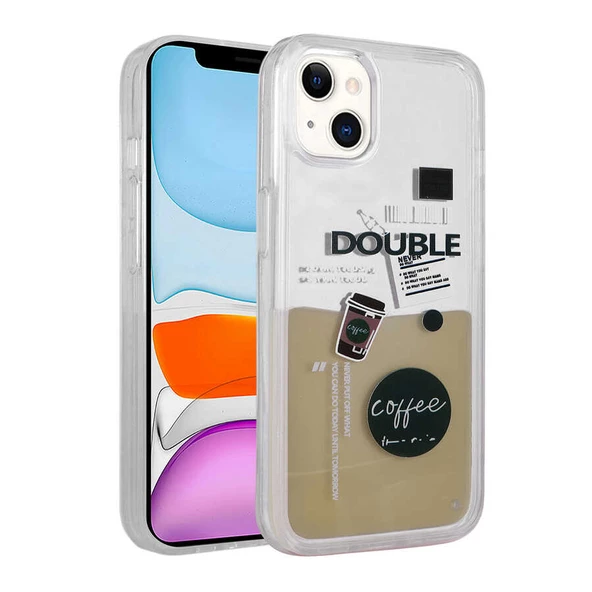 Apple iPhone 14 Plus - Kılıf Desenli Sıvılı Drink Silikon Kapak
