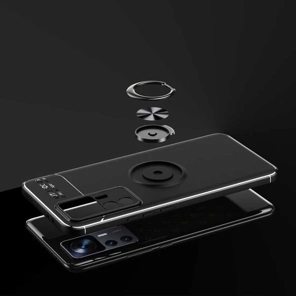 Xiaomi Mi 12T Pro - Kılıf Yüzüklü Karbon Ravel Silikon Kapak - Resim 8