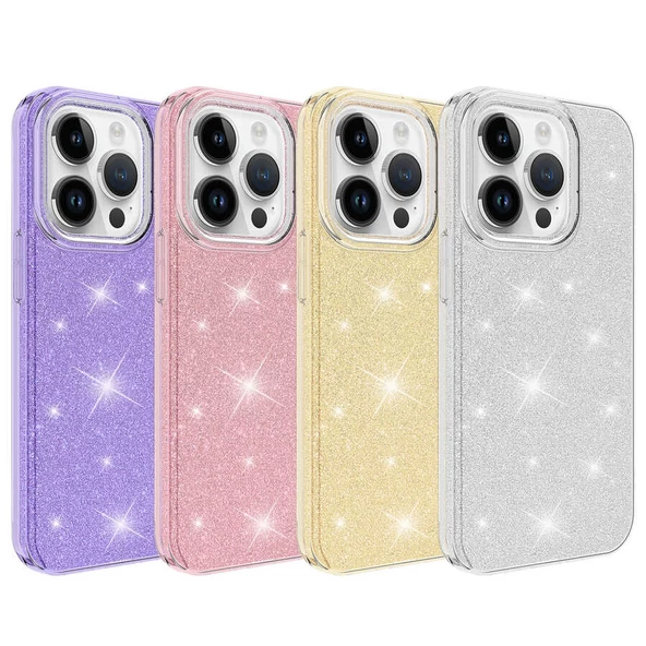 Apple iPhone 14 Pro - Kılıf Simli Koruyucu Shining Silikon - Resim 2