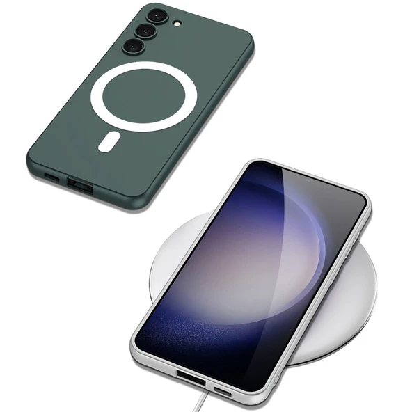 Samsung Galaxy S23 Plus - Kılıf Wireless Şarj Özellikli Kıpta Magsafe Silikon Kapak - Resim 3