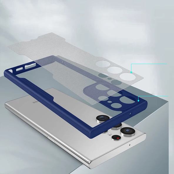 Samsung Galaxy S23 Ultra - Kılıf Kenarı Renkli Arkası Şeffaf Parfe Kapak - Resim 3