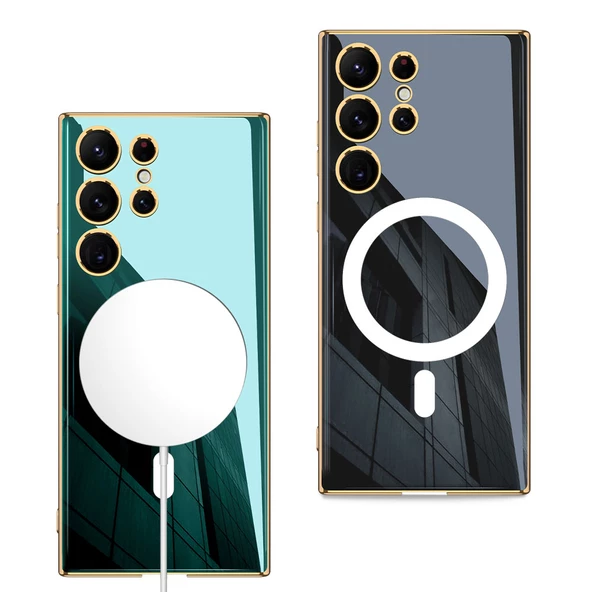 Samsung Galaxy S23 Ultra - Kılıf Wireless Şarj Özellikli Kenarları Elektroplating Kaplama Aynalı Kent Kapak - 2