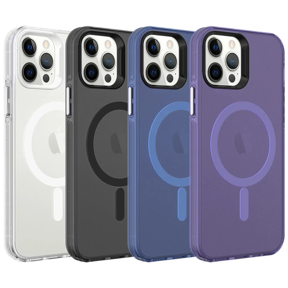 Apple iPhone 12 Pro Max - Kılıf Magsafe Şarj Özellikli Buzlu Transparan C-Pro Sert Kapak - 2