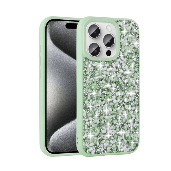 Apple iPhone 15 Pro Max - Kılıf Parlak Taşlı Tasarım Linea Diamond Kapak ürün görseli