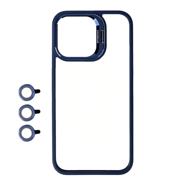 Apple iPhone 15 Pro - Kılıf Kamera Lens Korumalı Standlı Klon Lensli Kapak ürün görseli