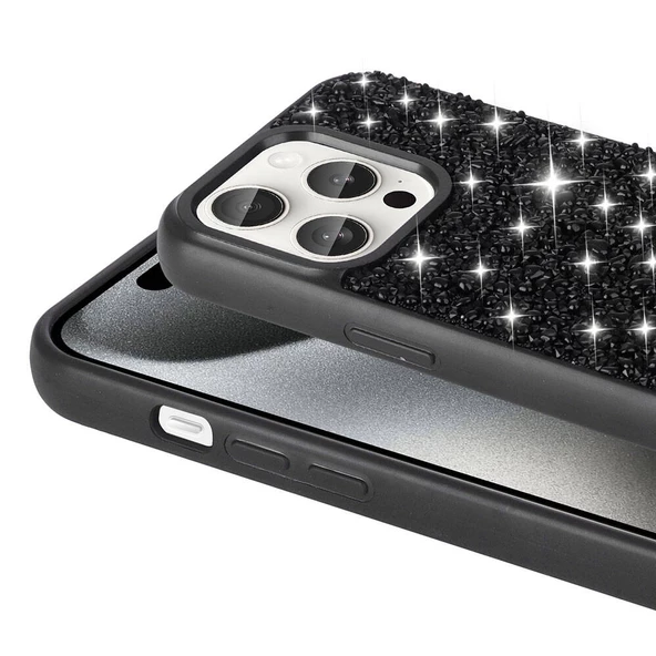 Apple iPhone 15 Pro Max - Kılıf Parlak Taşlı Tasarım Linea Diamond Kapak - Resim 5