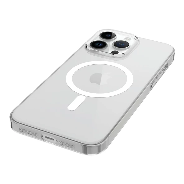 Apple iPhone 14 Pro Max - Kılıf Wireless Şarj Özellikli Şeffaf Tek Kamera Çerçeveli Porto Kapak - 3
