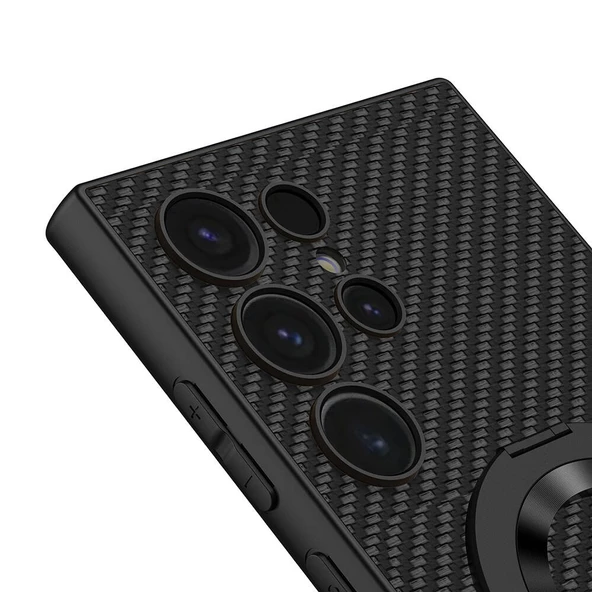 Samsung Galaxy S24 Ultra - Kılıf Wireless Şarj Özellikli Kıpta Standlı Magsafe Silikon Kapak - Resim 2