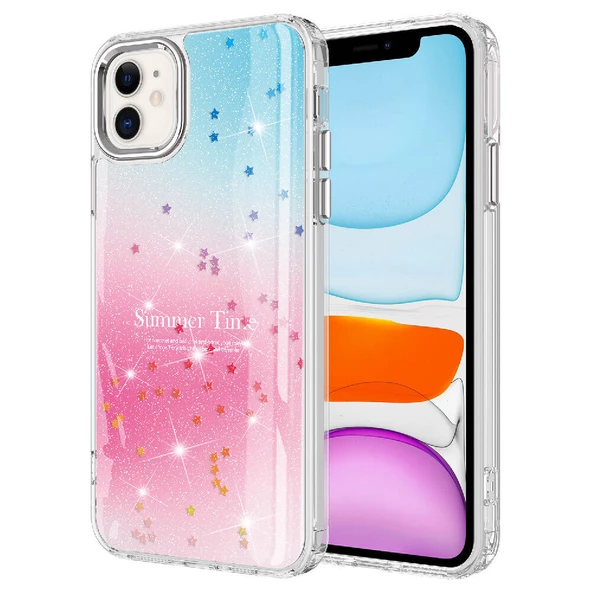 Apple iPhone 11 - Kılıf Simli Desenli Parlak Task Kapak