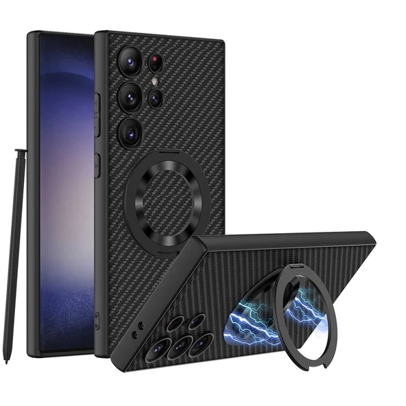 Samsung Galaxy S24 Ultra - Kılıf Wireless Şarj Özellikli Kıpta Standlı Magsafe Silikon Kapak ürün görseli