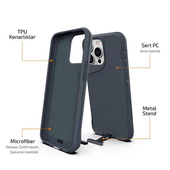 Apple iPhone 15 Pro Max - Kılıf Airbag Kenarlı T-Max Mat Standlı Kapak - Resim 4