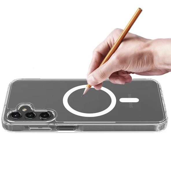 Samsung Galaxy S24 - Kılıf Magsafe Şarj Özellikli Şeffaf Sert PC Embos Kapak - Resim 4