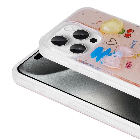 Apple iPhone 15 Pro Max - Kılıf Kabartma Figürlü Parlak Minimini Silikon Kapak - Resim 3
