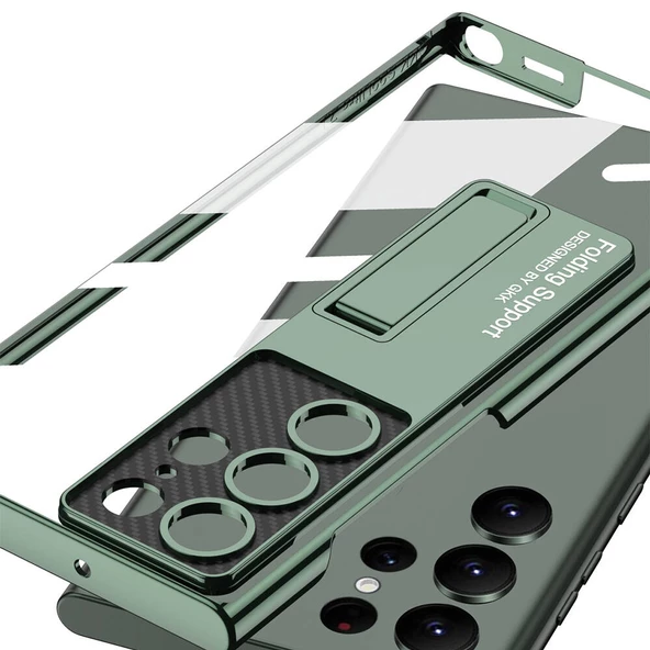 Samsung Galaxy S24 Ultra - Kılıf Kamera Korumalı Şeffaf Tasarımlı Lego Standlı Kapak - 5