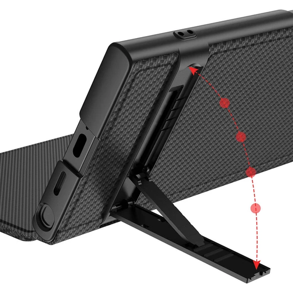 Samsung Galaxy S24 Ultra - Kılıf Kamera Korumalı Karbon Tasarım Droga Standlı Kartlıklı Kapaklı Kılıf - Resim 2