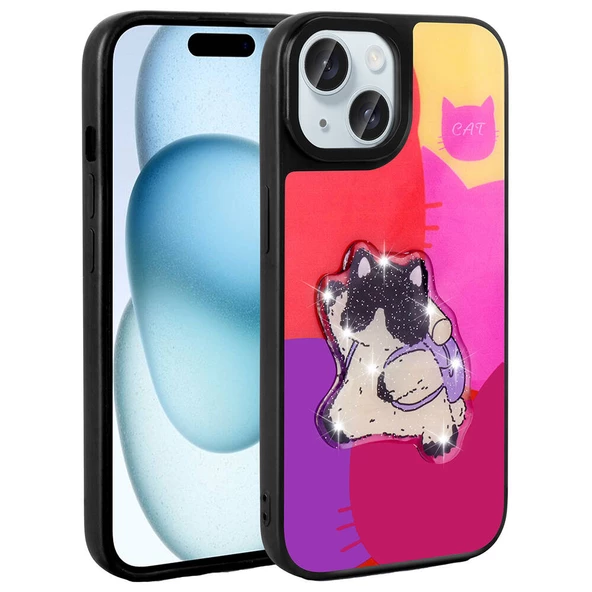 Apple iPhone 13 - Kılıf Parlayan Kabartmalı İkonik Figürlü Amas Silikon Kapak ürün görseli