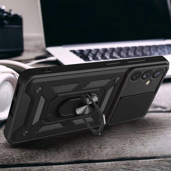 Samsung Galaxy A34 - Kılıf Magnetik Standlı Kamera Korumalı Sürgülü Vega Kapak - Resim 4