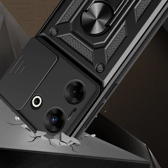 Tecno Camon 20 Pro 4G - Kılıf Magnetik Standlı Kamera Korumalı Sürgülü Vega Kapak - Resim 2