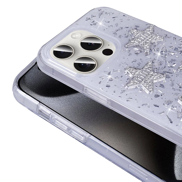 Apple iPhone 15 Pro Max - Kılıf Airbagli Simli Arka Yüzey Işıltı Silikon Kapak - Resim 7