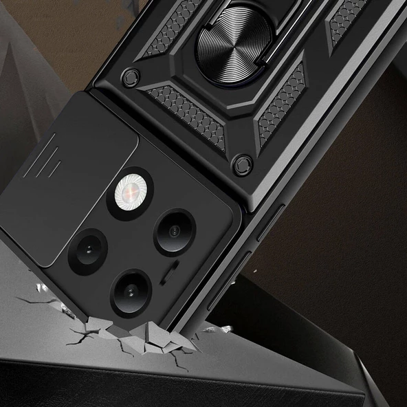 Xiaomi Redmi Note 13 4G - Kılıf Magnetik Standlı Kamera Korumalı Sürgülü Vega Kapak - Resim 5