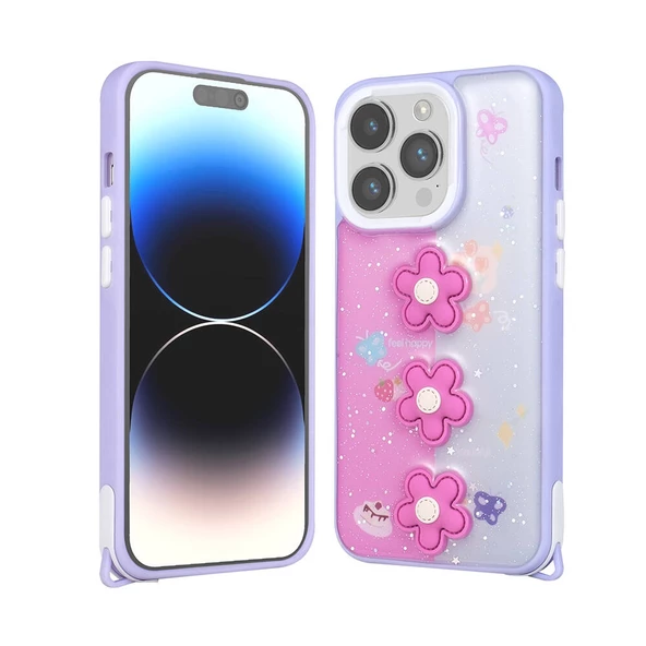 Apple iPhone 14 Pro Max - Kılıf Parlayan Simli Kabartma Figürlü Cevze Kapak ürün görseli