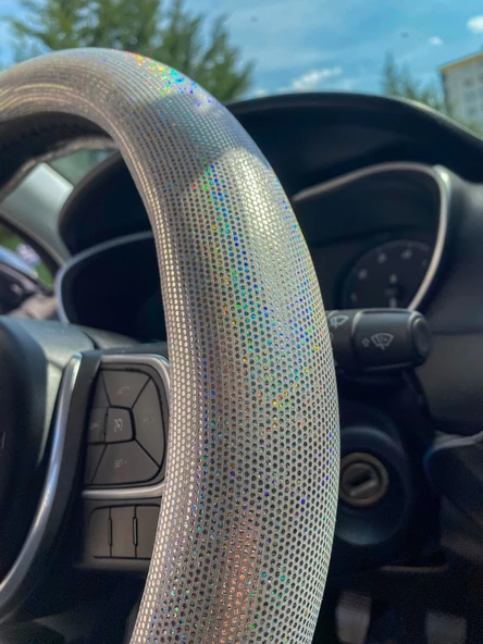 Hologram Noktalı Janjanlı Direksiyon Kılıfı Beyaz - 6